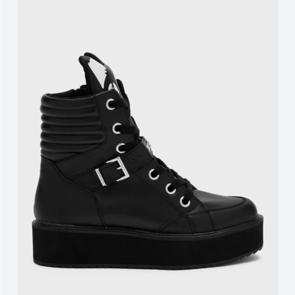 Killstar Luna Black Platform Boots 8 Vegan Leather Rare Punk Goth - Picture 2 of 14